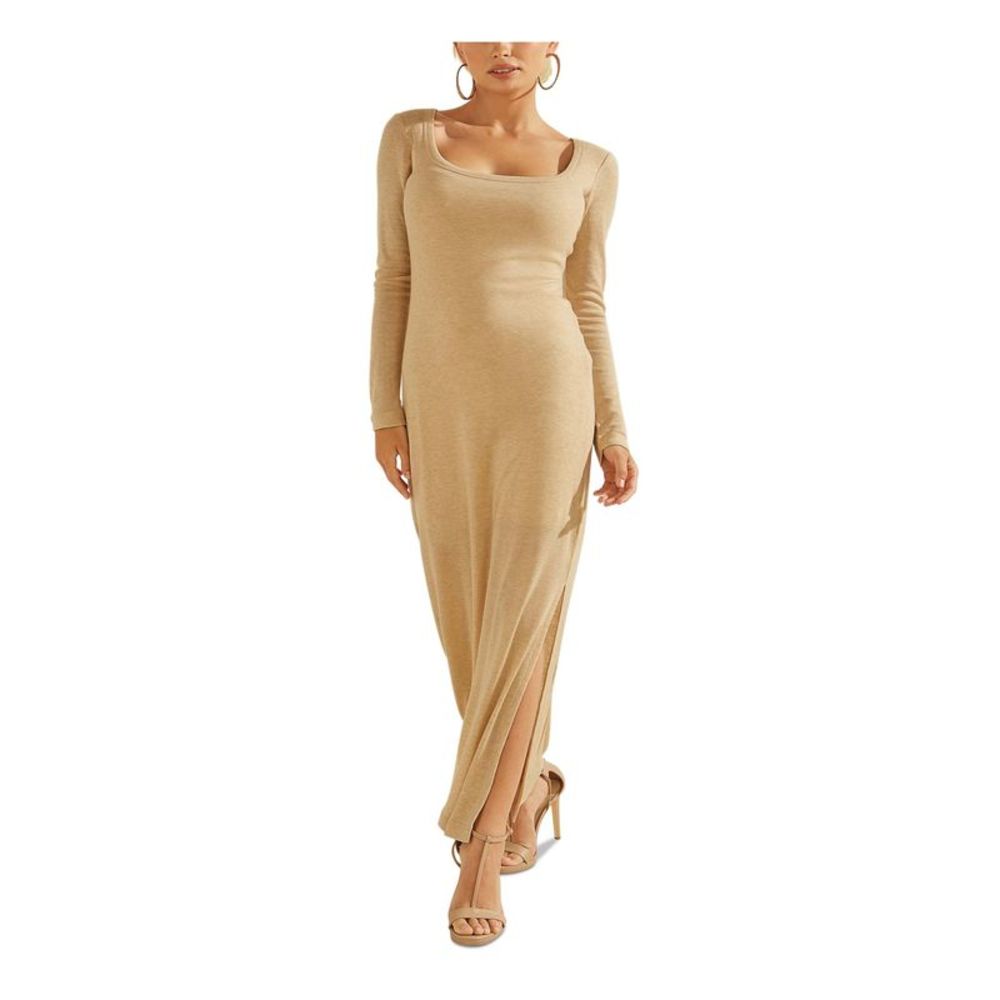 GUESS Womens Beige Stretch Long Sleeve Square Neck Maxi Party Shift Dress XS